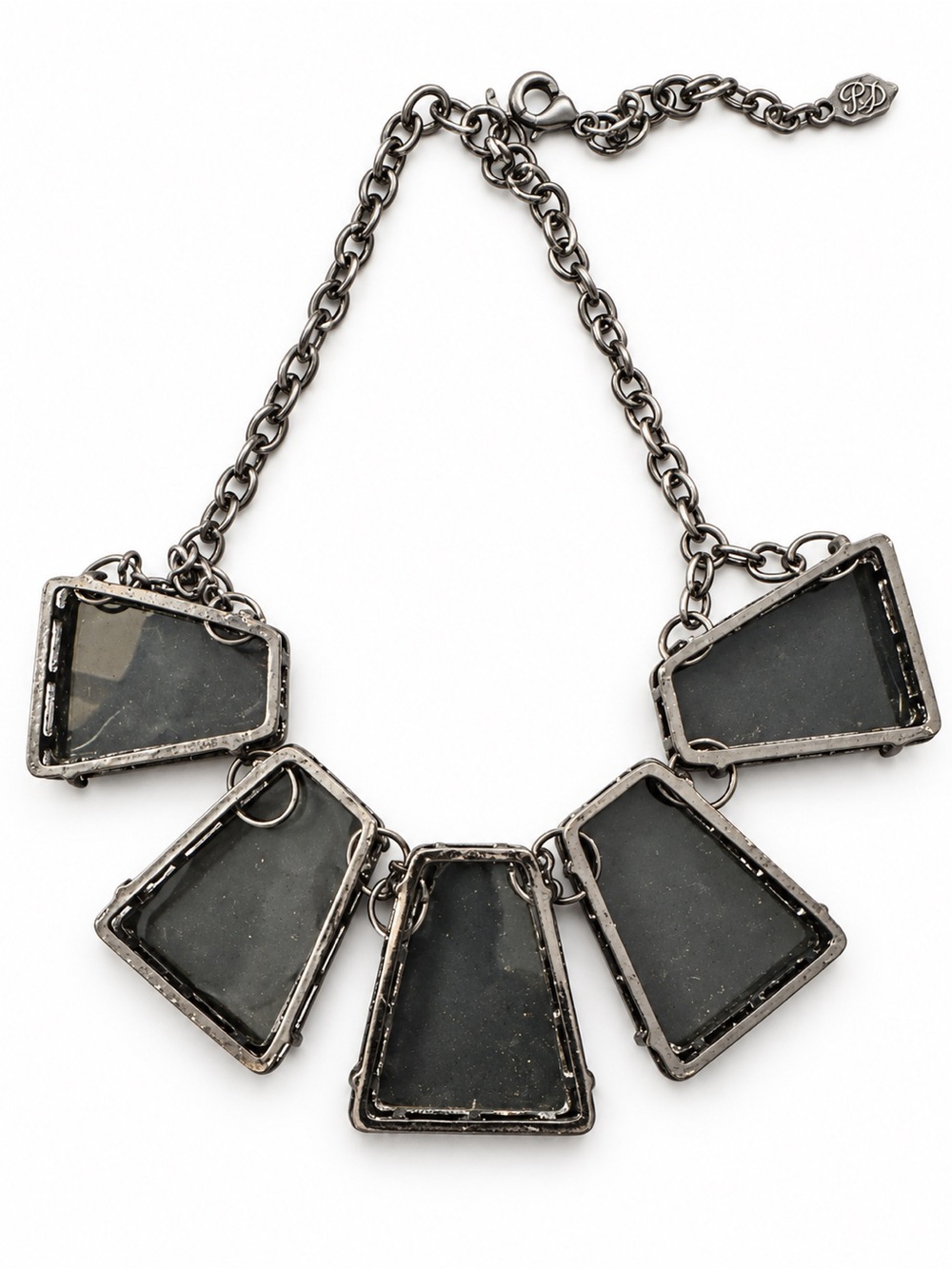 Premier Designs Black Faceted Statement Necklace Gunmetal Tone Signed - Picture 9 of 9